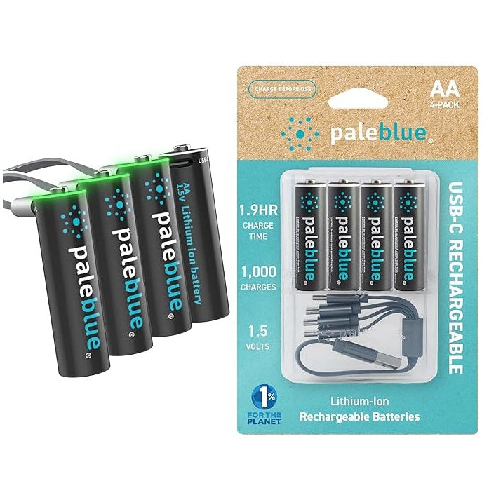 paleblue AA Rechargeable Li Ion Batteries with USB C Cable