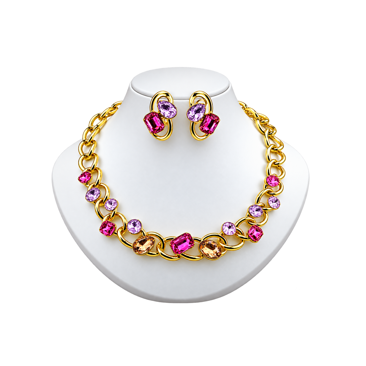 Viennois Womens Pink Jewel Necklace Set