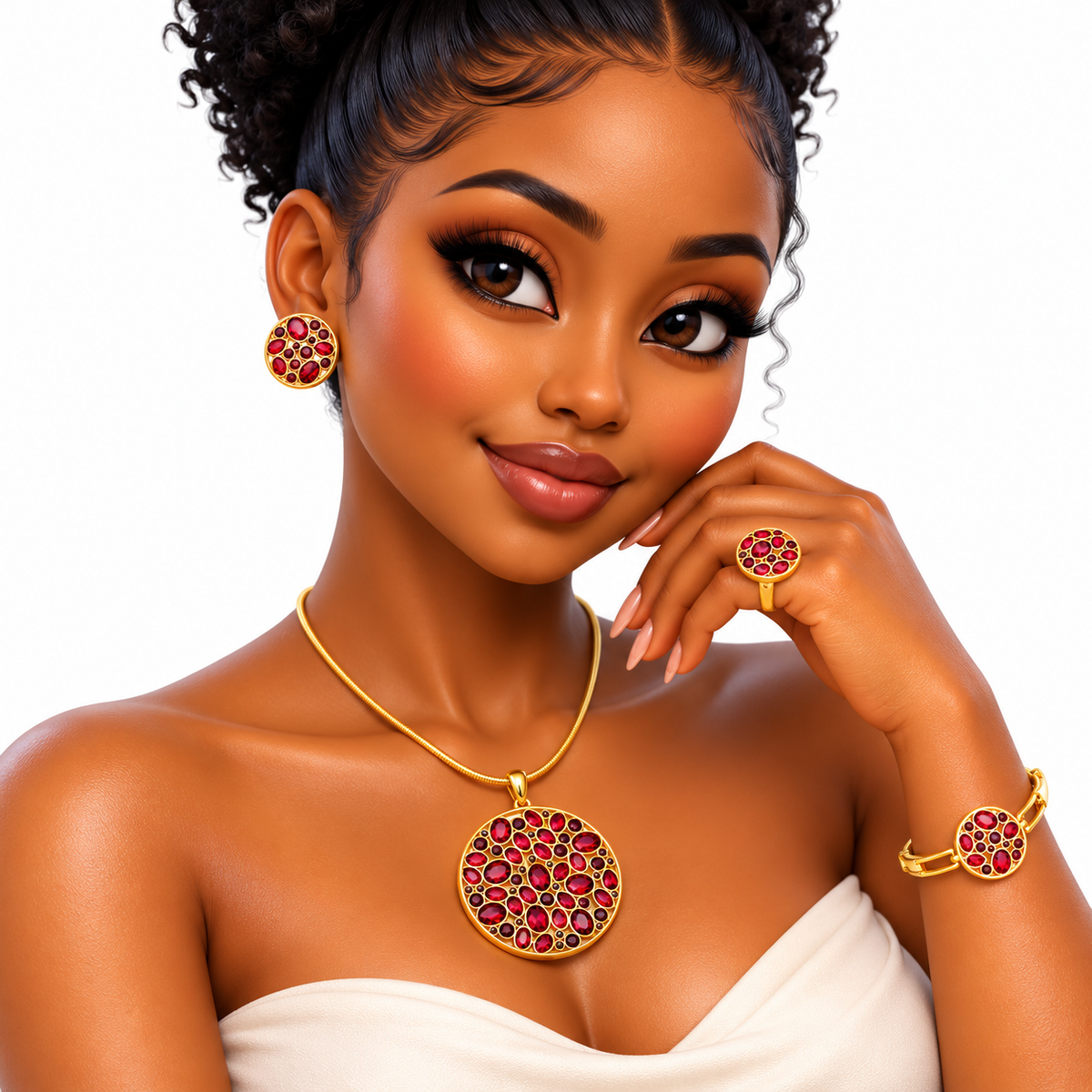 Viennois Womens Ruby Mosaic Jewelry Set