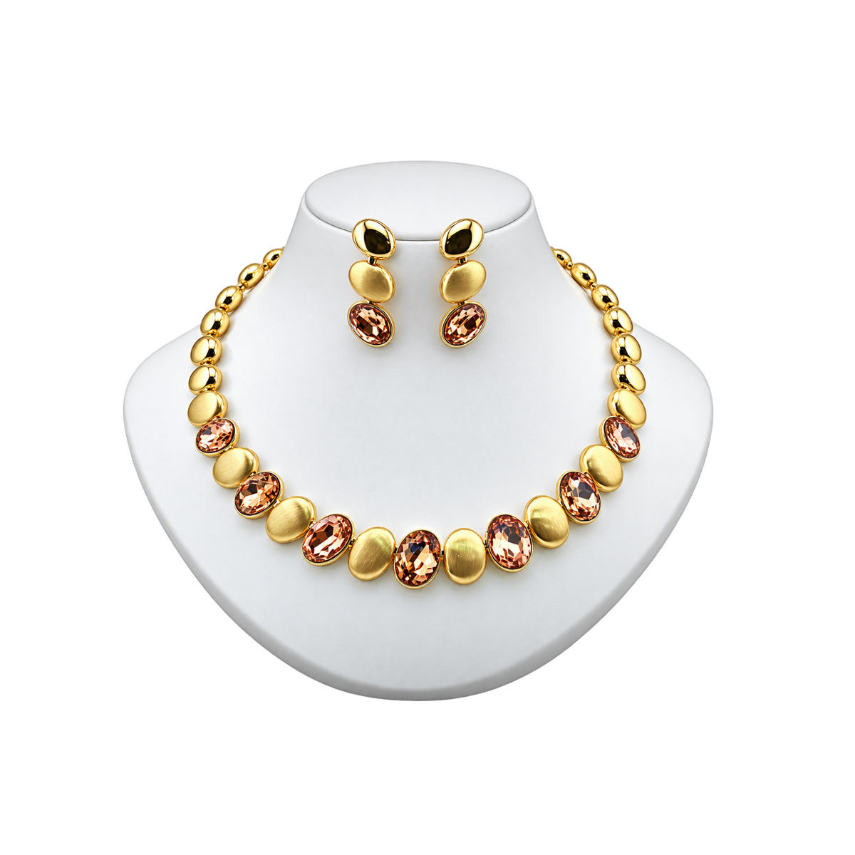 Viennois Womens Golden Champagne Crystal Necklace and Earrings Set
