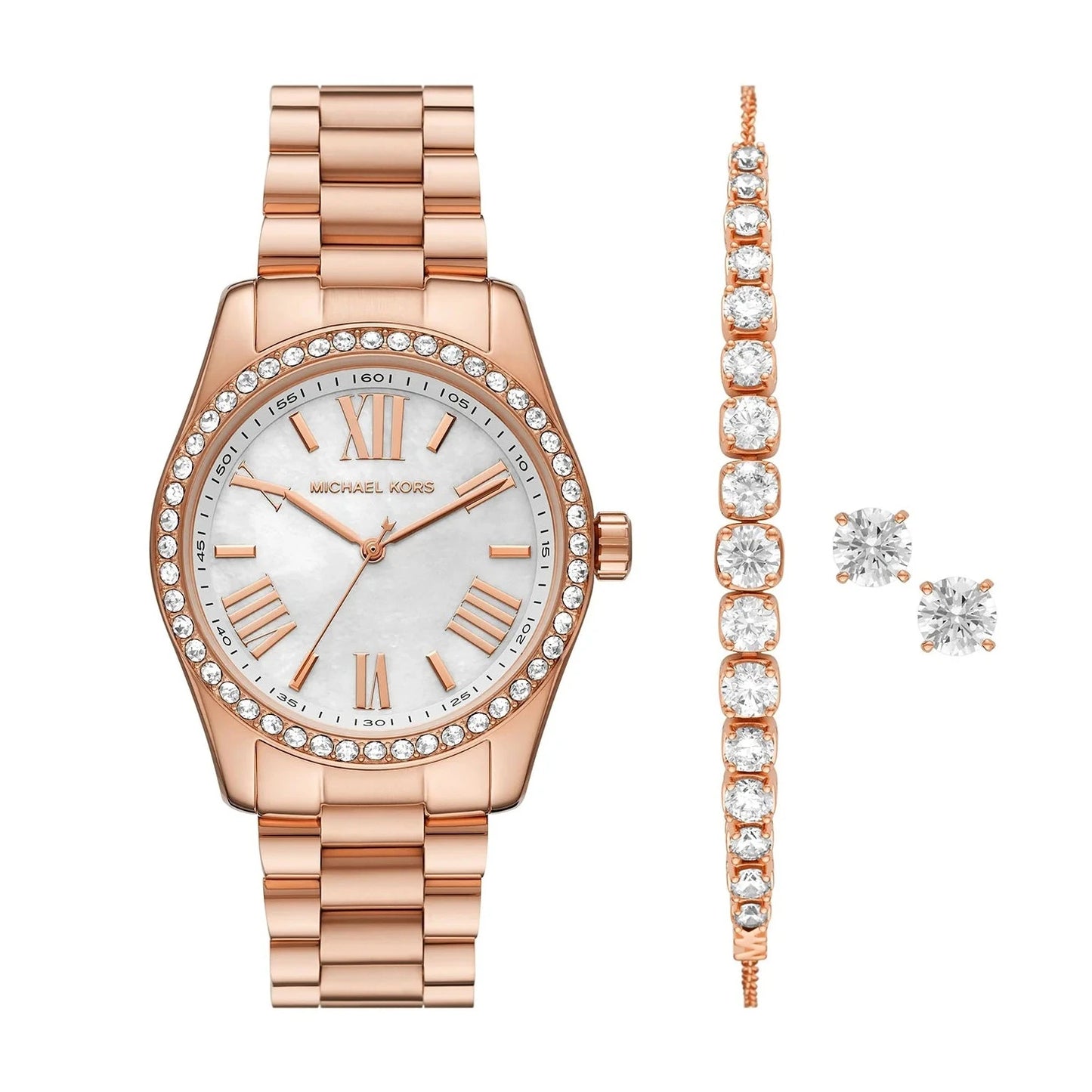 MICHAEL KORS LEXINGTON THREE-HAND ROSE GOLD-TONE STAINLESS STEEL WATCH AND JEWELRY GIFT SET - MK1088SET