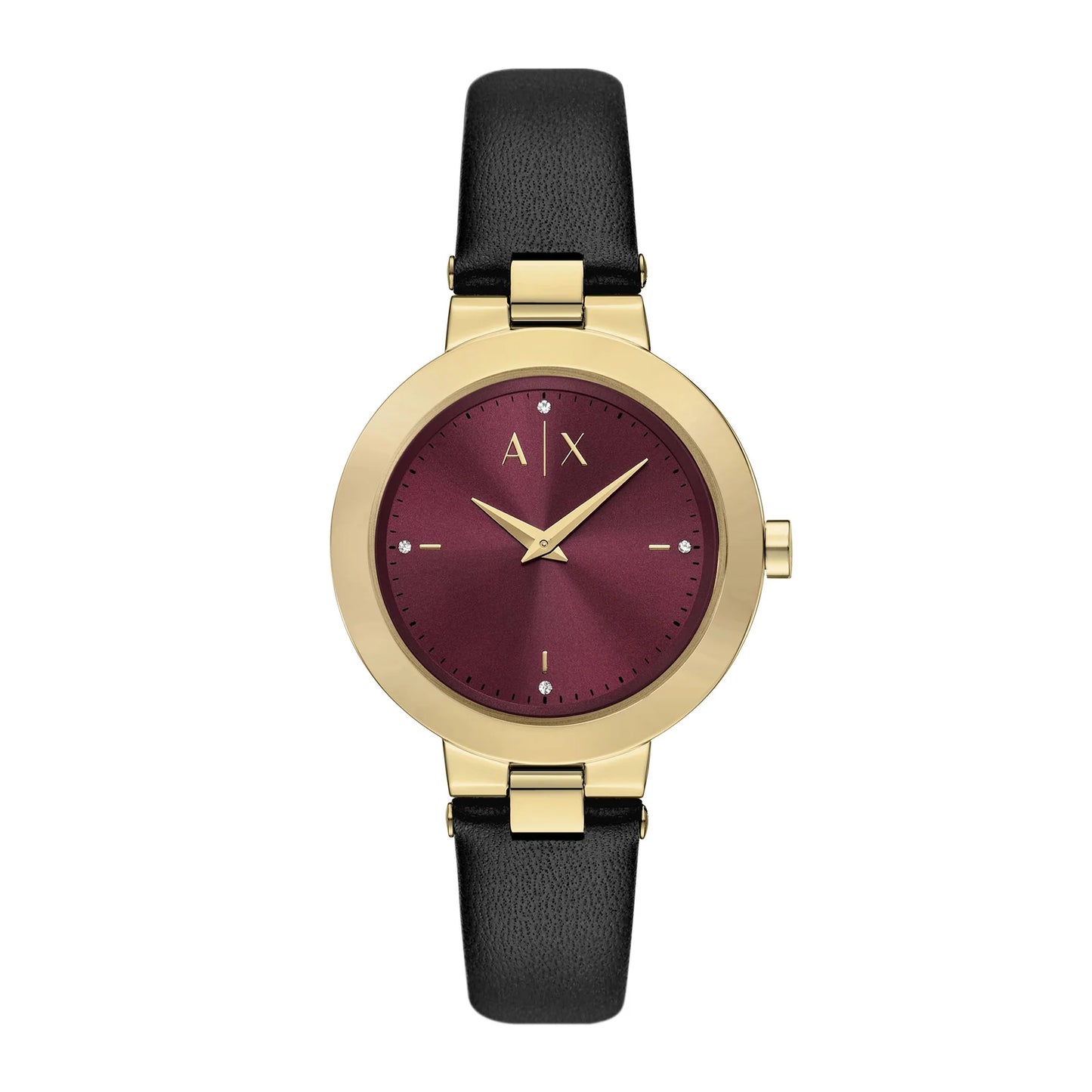 Armani Exchange Women Two Hand Black Leather Watch AX5178