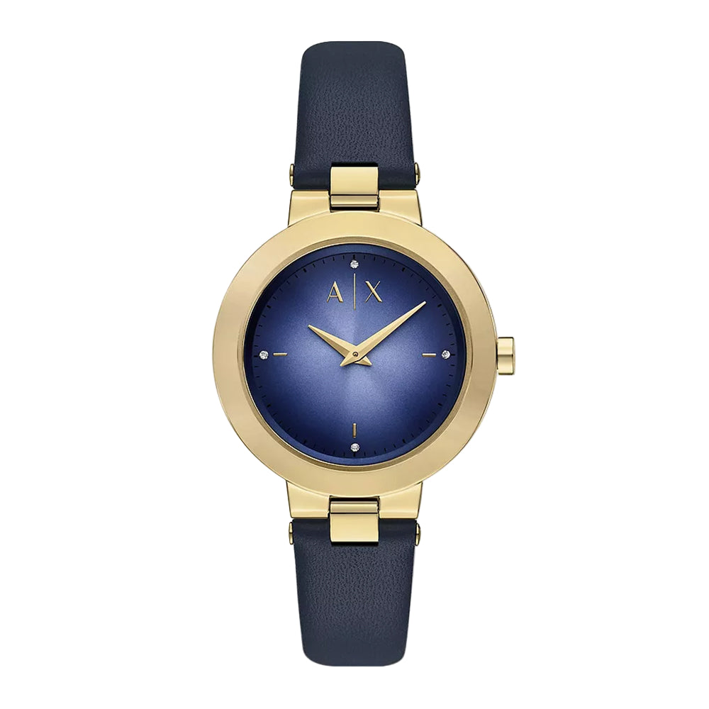 Armani Exchange Women Two Hand Blue Leather Watch AX5179