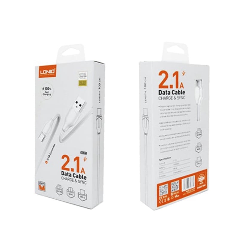 LDNIO LS371 Data Cable Charger And Sync 1M 2.1A White Type C