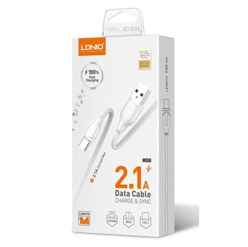 LDNIO LS371 Data Cable Charger And Sync 1M 2.1A White Type C