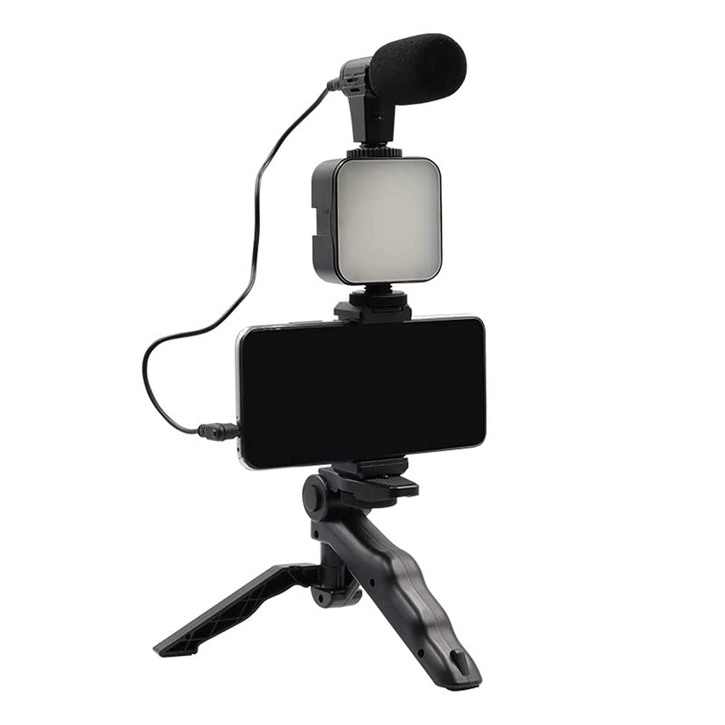 AY-49 Video Making, Vlogging Kit Bluetooth Remote, Mic, Mini Tripod Stand, LED Light & Phone Holder Clip