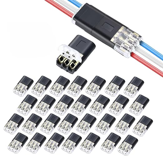 30pcs 3 Pin Push Fit Wire Connectors Quick Wire Connector for 18 22 AWG Cable