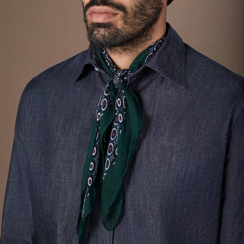 Doppelganger Men's viscose scarf with geometric pattern - DK Green