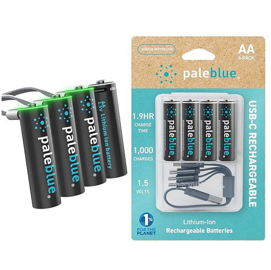 paleblue AA Rechargeable Li Ion Batteries with USB C Cable
