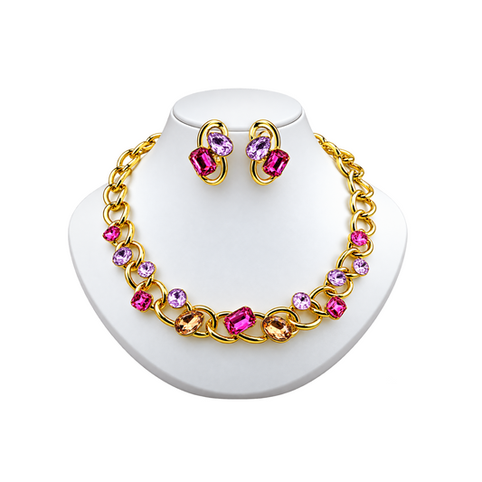 Viennois Womens Pink Jewel Necklace Set