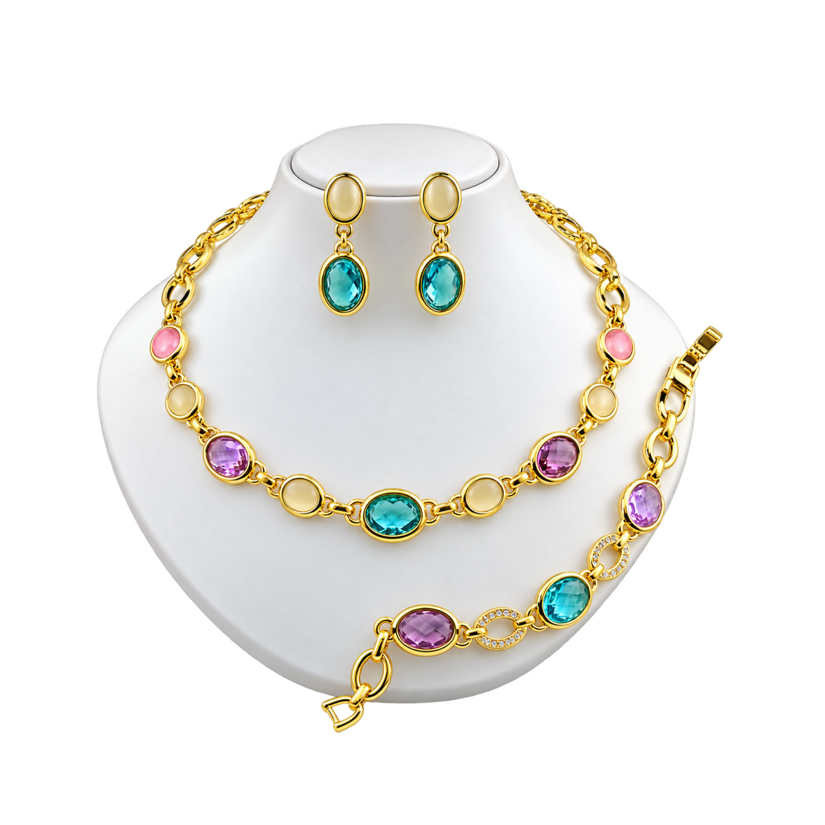 Viennois Womens Colorful Gold Gemstone Jewelry Bust Set