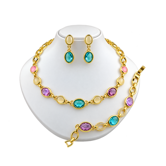 Viennois Womens Colorful Gold Gemstone Jewelry Bust Set