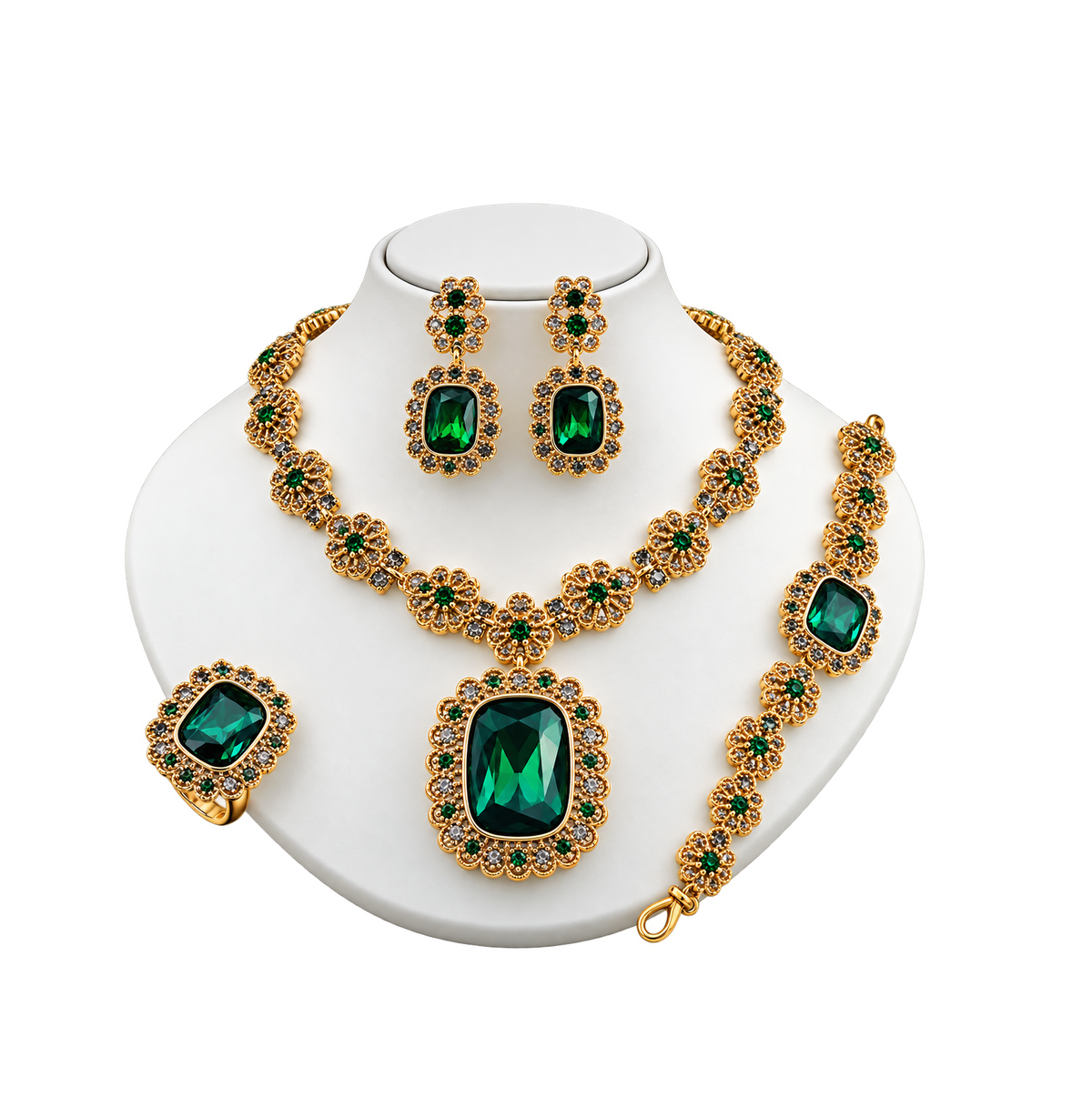 Viennois Womens Emerald Gold Jewelry Set