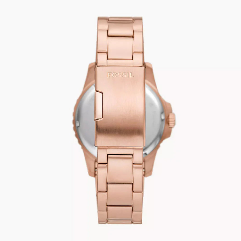 FOSSIL BLUE GMT ROSE GOLD-TONE STAINLESS STEEL WATCH - FS6027