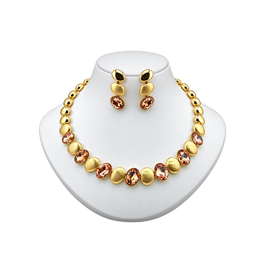 Viennois Womens Golden Champagne Crystal Necklace and Earrings Set