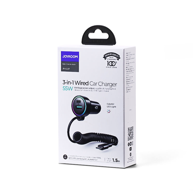 JOYROOM JR CL07 72W 3 in 1 Wired Car Charger