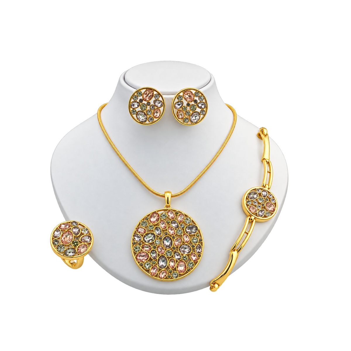 Viennois Womens Multicolored Gold Cluster Jewelry Set