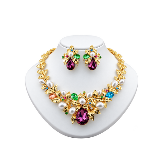 Viennois Womens Ornate Gold Floral Gemstone Jewelry Set