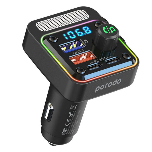 Porodo Quick-Charge FM Car Charger Dual USB C & USB A PD 36W