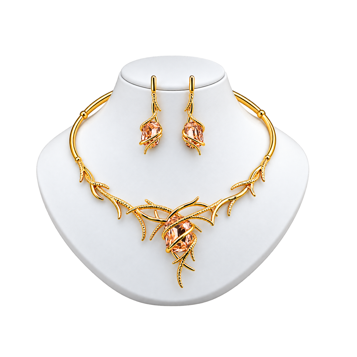 Viennois Womens Peach Gemstone Gold Jewelry Set