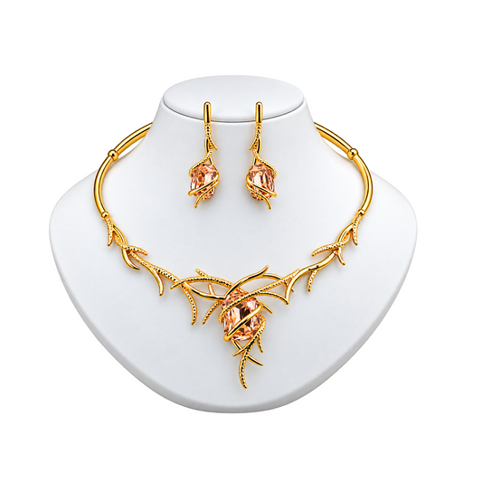 Viennois Womens Peach Gemstone Gold Jewelry Set
