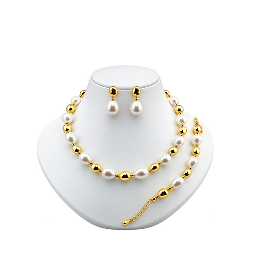 Viennois Womens Golden Pearl Elegance Necklace Bracelet and Earrings Set