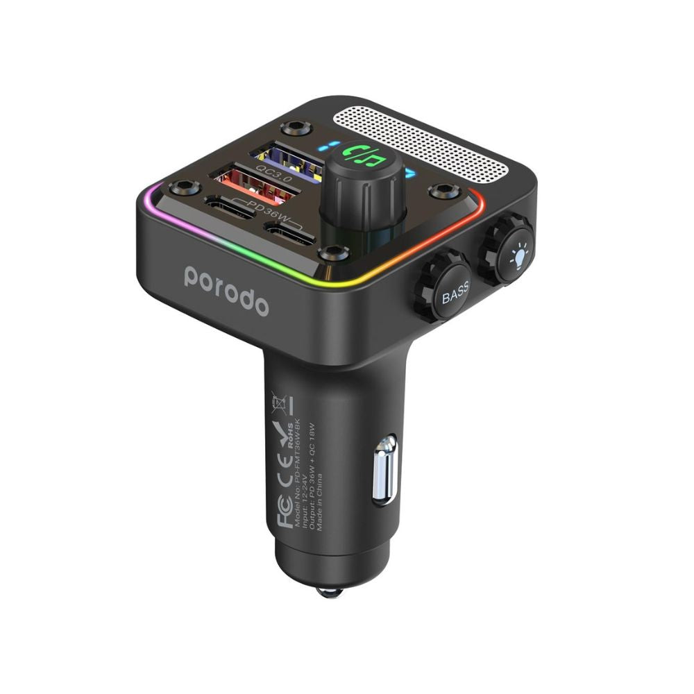 Porodo Quick-Charge FM Car Charger Dual USB C & USB A PD 36W