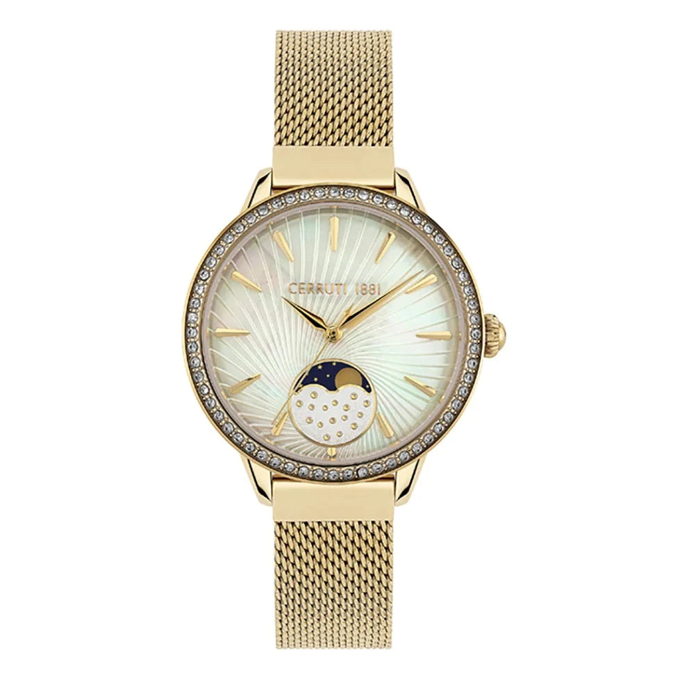 CERRUTI 1881 ROSARA LADIES GOLD TONE BRACELET WHITE MOP DIAL WATCH - CCRWM29502