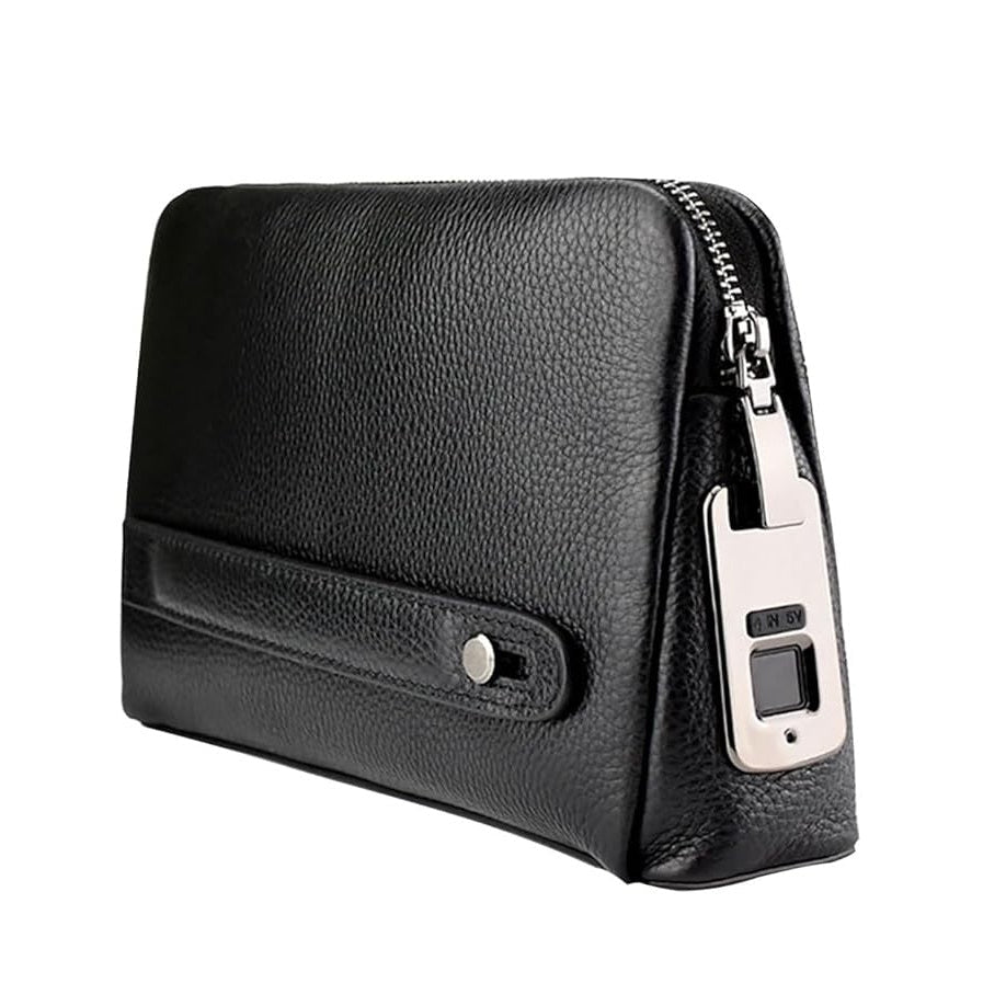 Welaso Fingerprint Lock Leather Handbag,Anti Theft Waterproof Genuine Leather Clutch Bag Wallet